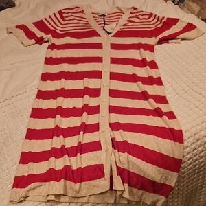 Red and Cream Striped Cardigan Dress 2x